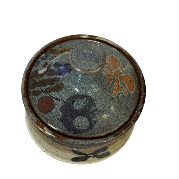 Vintage Pottery Jar Lid Box Stoneware Glazed Trinket Box Jewelry Signed Reyes - Picture 3 of 8